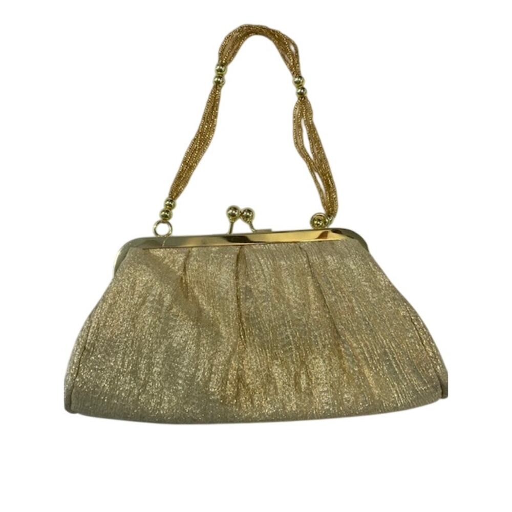 Vintage La Regale Kiss Lock Evening Clutch With Gold Beaded Chain